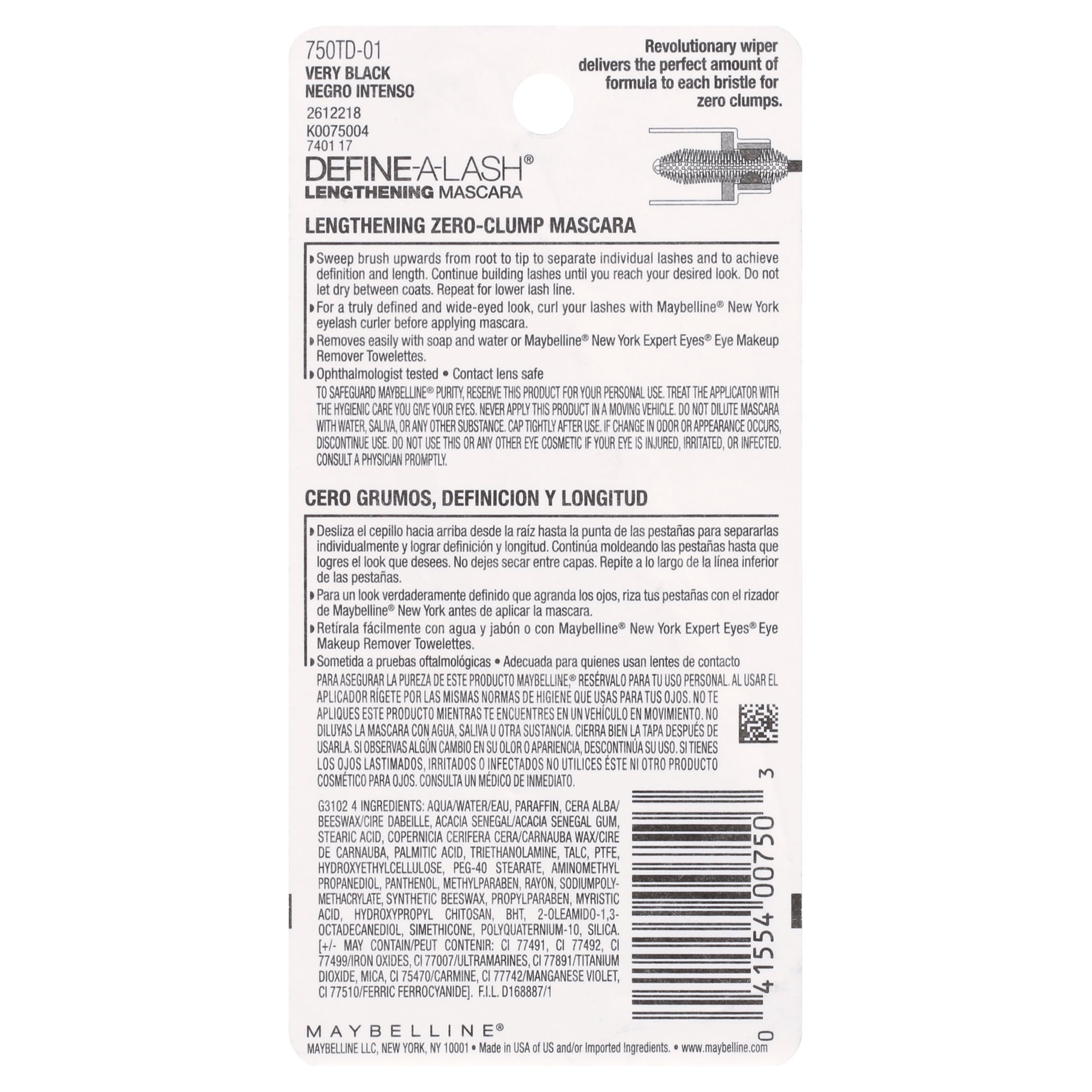 Maybelline Define-A-Lash Lengthening Washable Mascara, Very Black