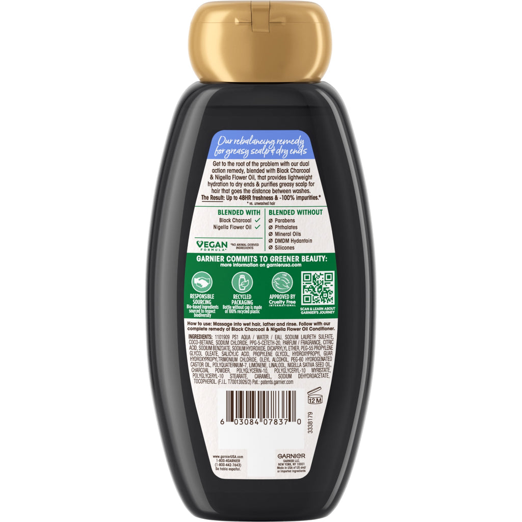 Garnier Whole Blends Rebalancing Cleansing Shampoo with Black Charcoal, All Hair Types 11.7 fl oz
