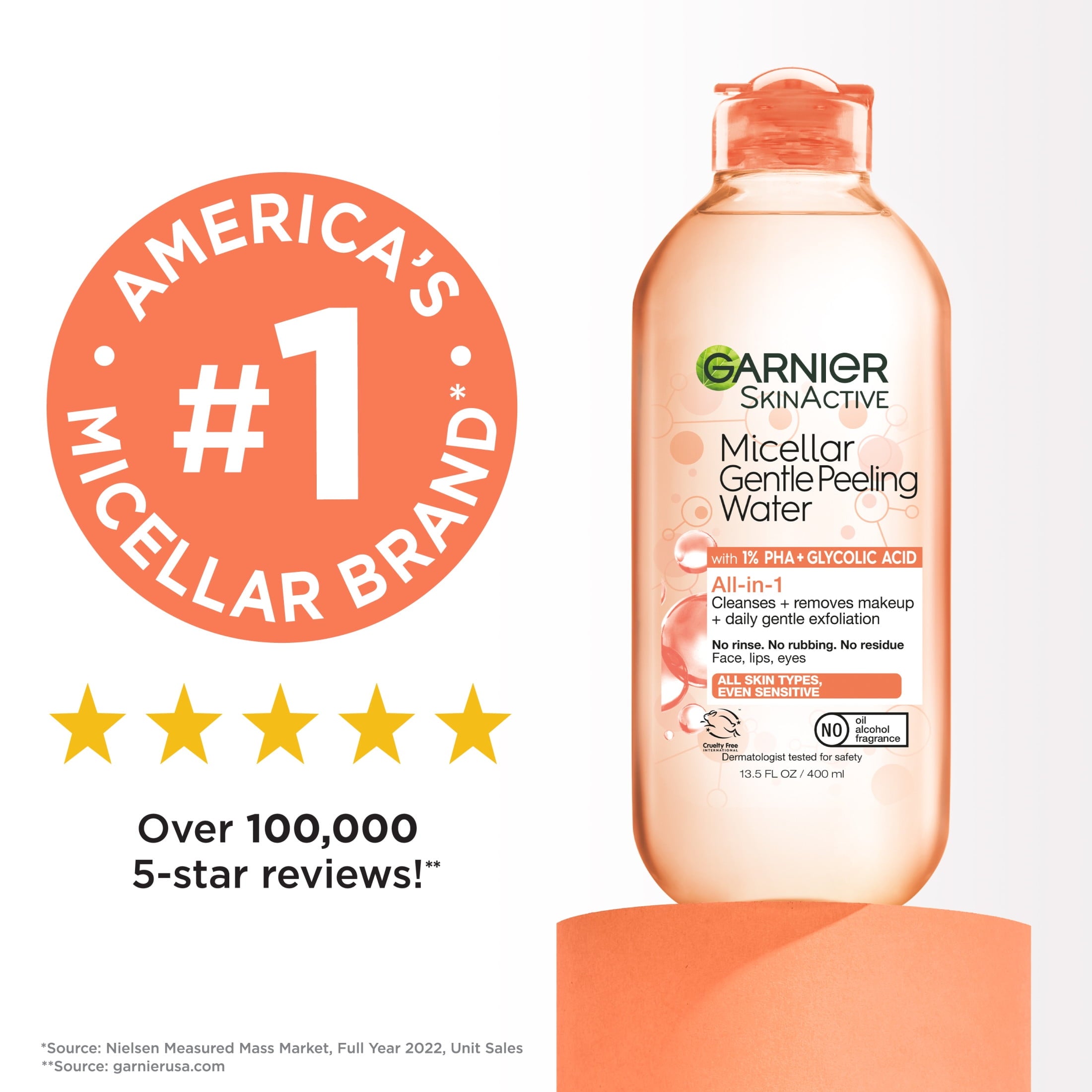 Garnier SkinActive Micellar Gentle Peeling Water All in 1 Makeup Remover, Face Cleanser, 13.5 fl oz