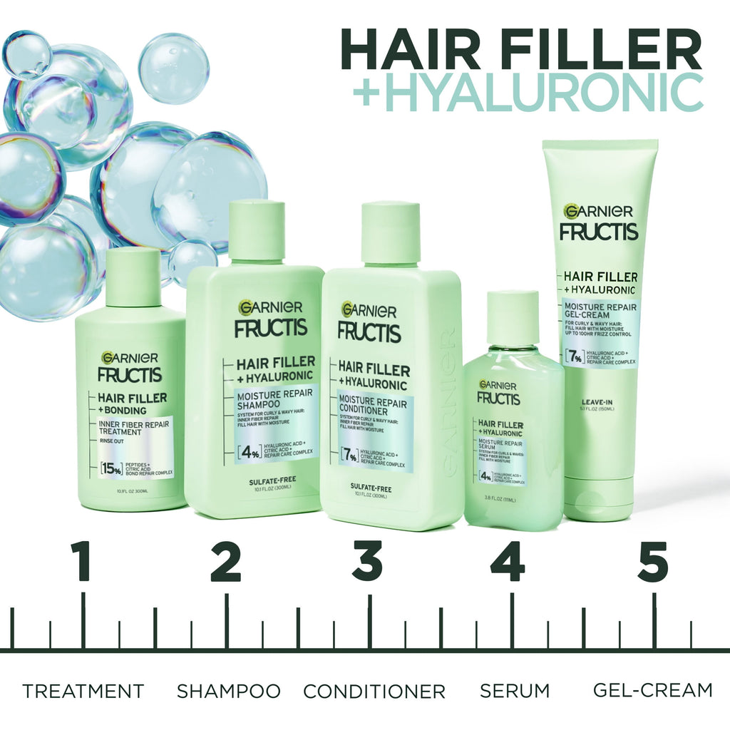 Garnier Fructis Hair Filler Moisture Repair Shampoo with Hyaluronic Acid, Curly Hair, Adults, 10.1 fl oz