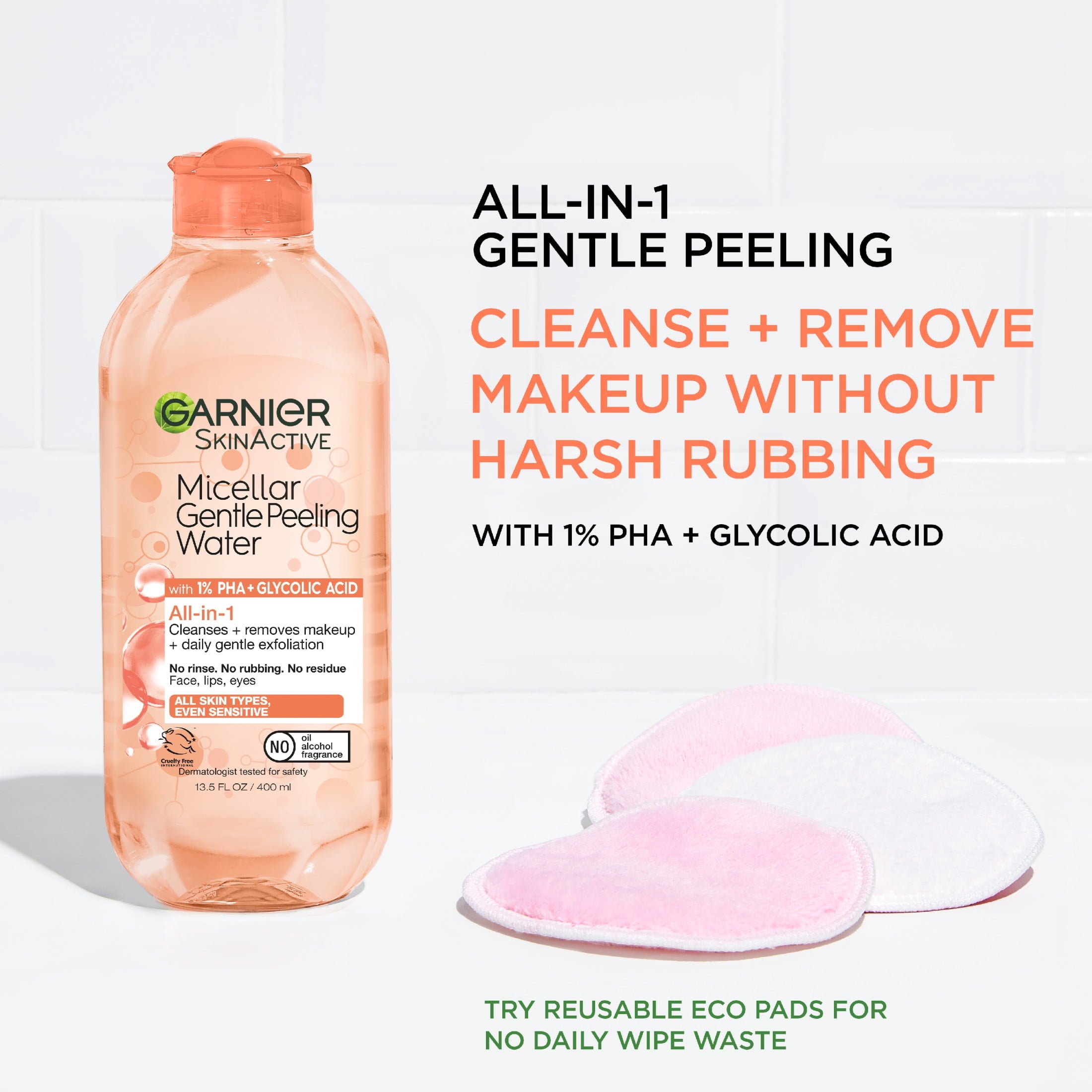 Garnier SkinActive Micellar Gentle Peeling Water All in 1 Makeup Remover, Face Cleanser, 13.5 fl oz