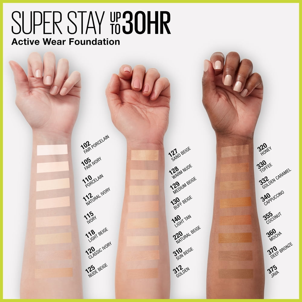 Maybelline Super Stay Longwear Liquid Foundation, Up to 30HR Wear, Warm Sun, 1 fl. oz.