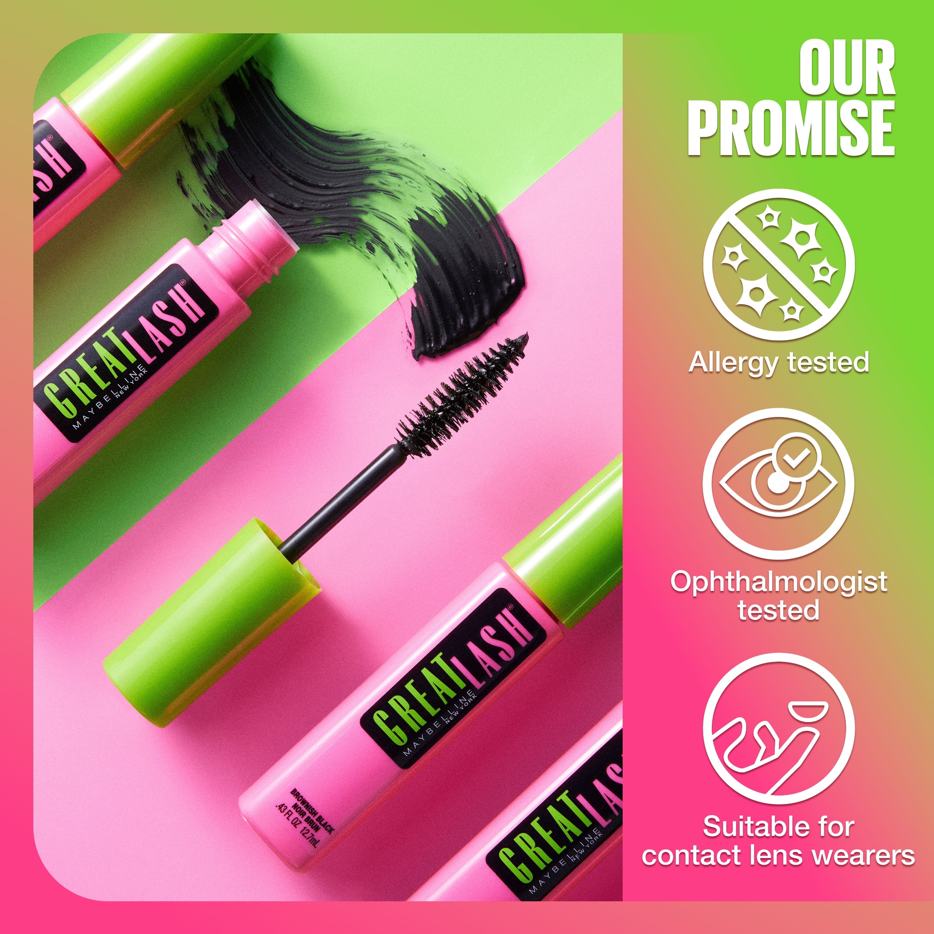 Maybelline Great Lash Volumizing Washable Mascara, Brownish Black, 0.43 fl oz