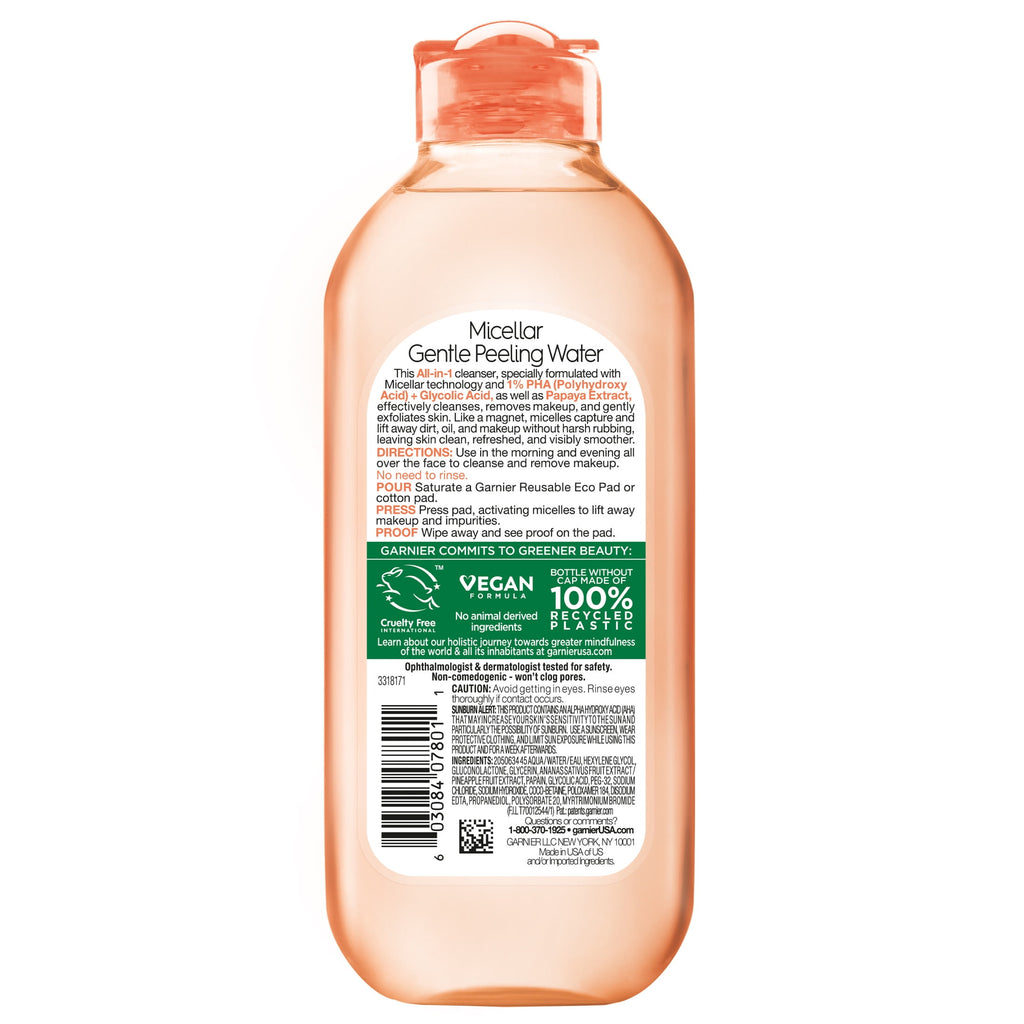 Garnier SkinActive Micellar Gentle Peeling Water All in 1 Makeup Remover, Face Cleanser, 13.5 fl oz