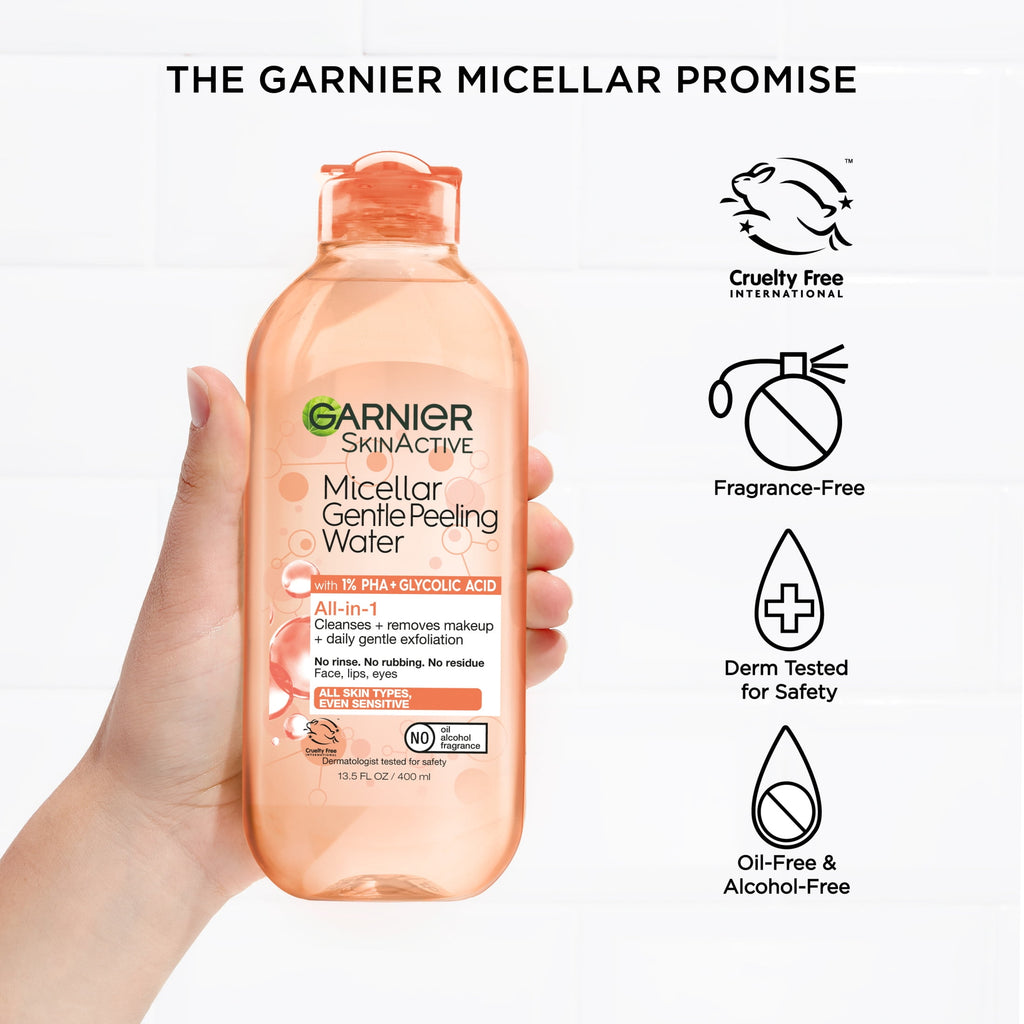 Garnier SkinActive Micellar Gentle Peeling Water All in 1 Makeup Remover, Face Cleanser, 13.5 fl oz