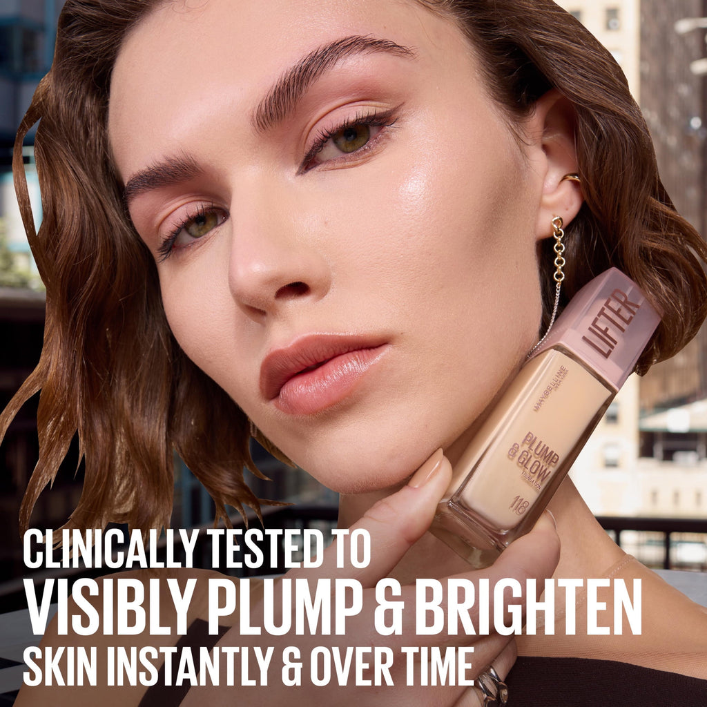 Maybelline Lifter Plump & Glow Foundation, Hyaluronic Acid, 118 Warm, 1 Piece