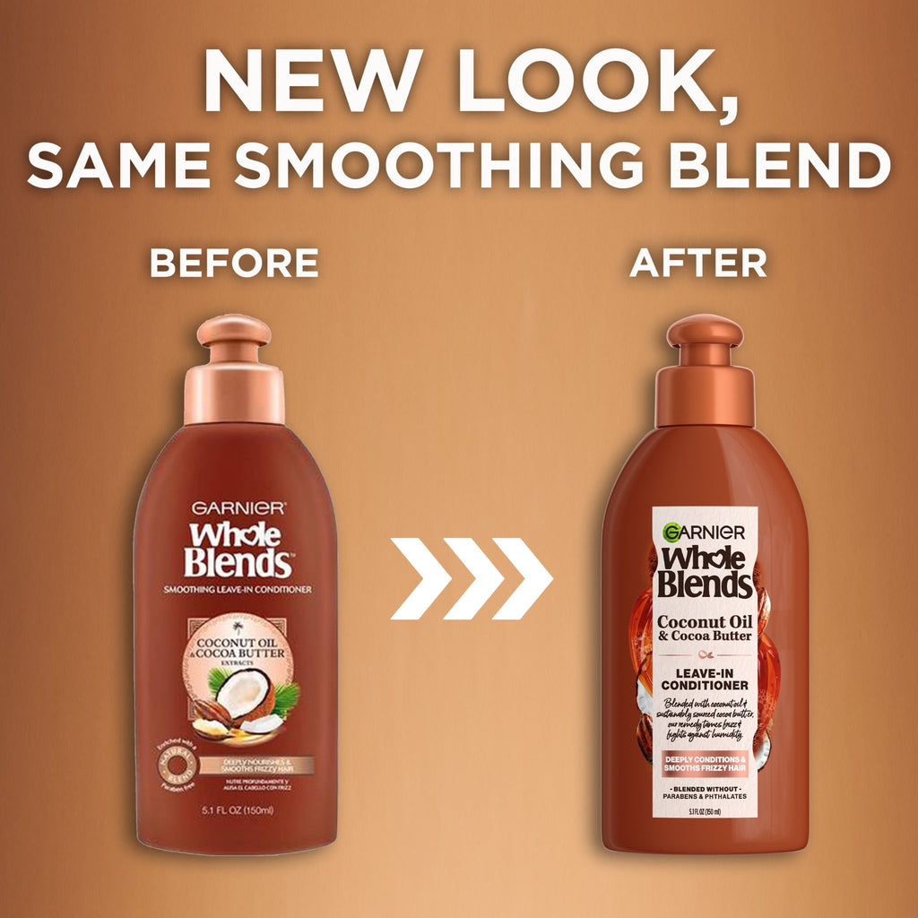 (2 pack) Garnier Whole Blends Leave in Frizz Control Conditioner, Coconut Oil Cocoa Butter, All Hair Types 5 fl oz