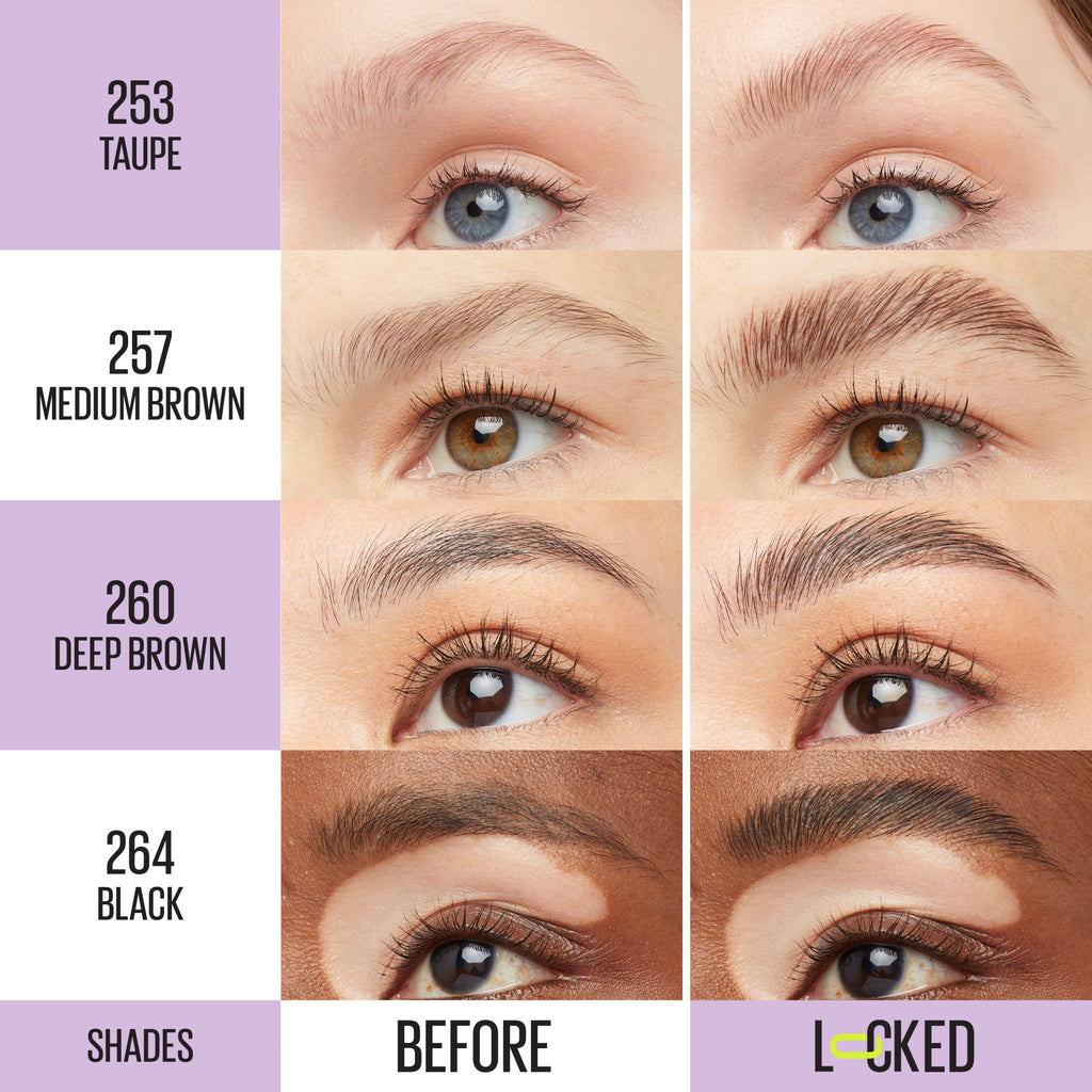 Maybelline Super Lock Brow Glue Tinted Waterproof Eyebrow Gel, Deep Brown, 0.23 fl oz